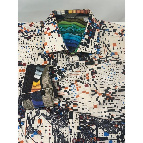 Men's Robert Graham Abstract Embroidered Button Up Shirt Long Sleeve Black 2XL